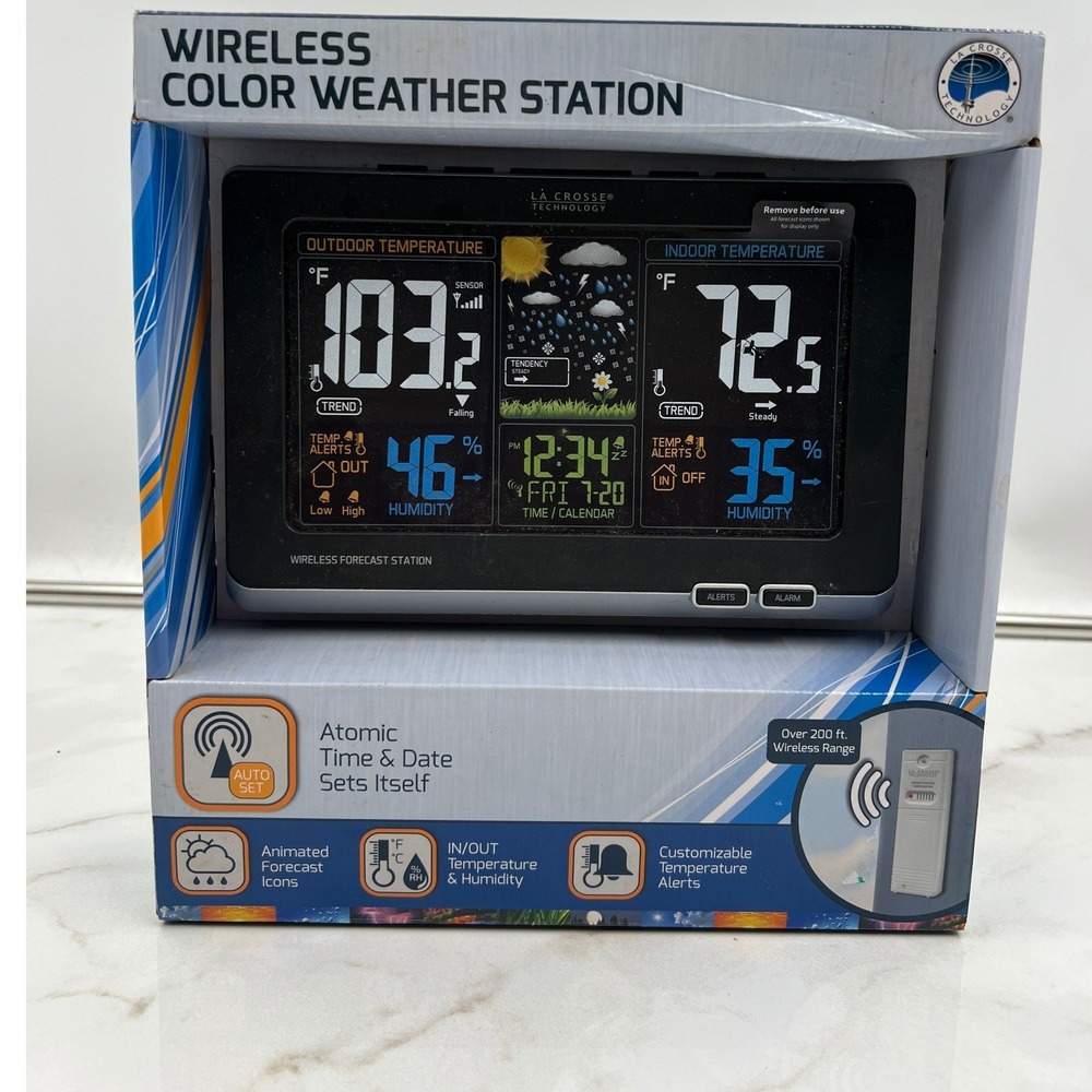 La Crosse Technology Wireless Color Weather Station Atomic Time 308-1414B Black